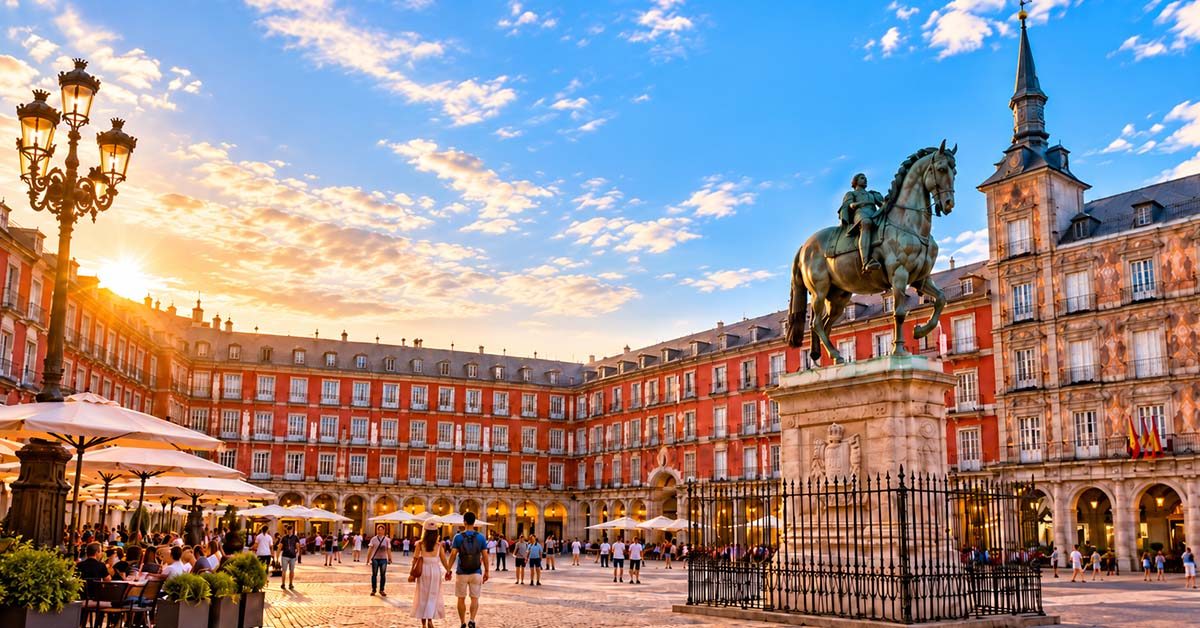 Walking Tour 4K pela Plaza Mayor em Madrid